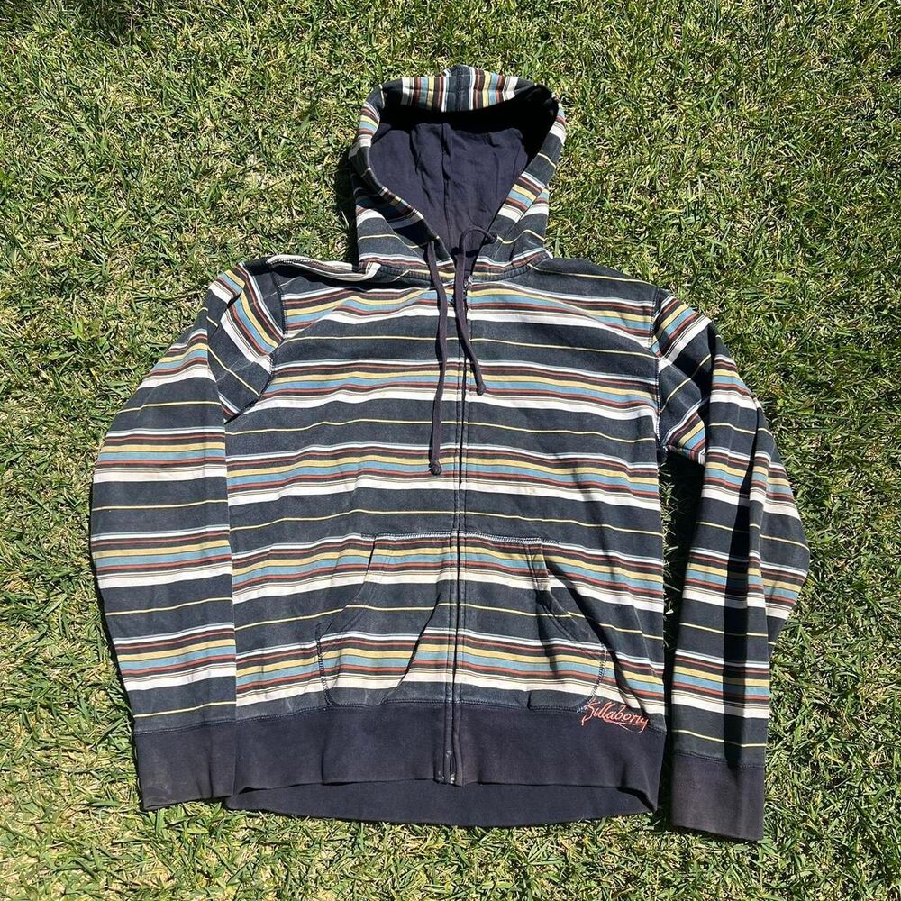 Billabong striped zip up hoodie Mens size M medium y2k